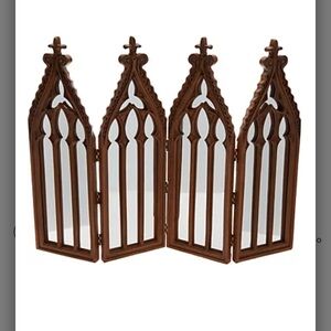 NWT Cathedral 4 Panel Fold Up Wood Finish Mirror